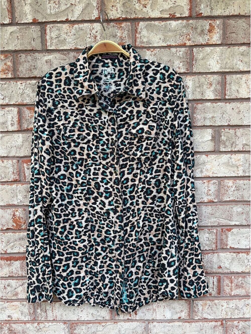 Wrangler Rock 47 Leopard Print Turquoise Pearl Snap